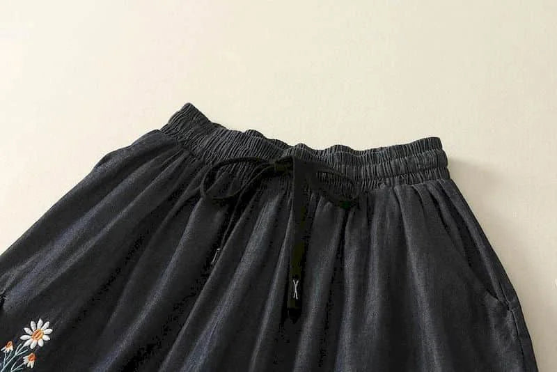Denim Shorts Women Summer Wear Vintage Drawstring Elastic Waist Ruffle Wide Leg Pants Casual Loose Jean Shorts Women Clothing