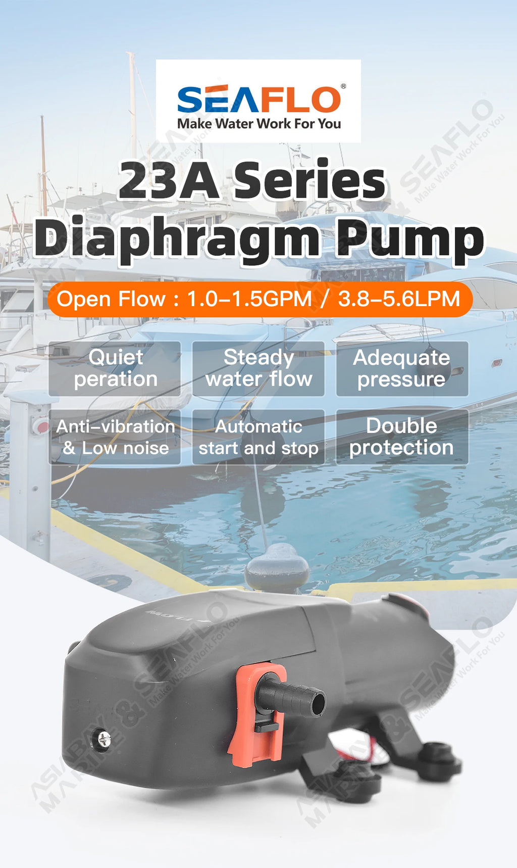 SEAFLO 12V 23A Series 40 PSI Automatic Marine Water Diaphragm Pump Self Priming Electric Boat Beer RV Caravan High Pressure