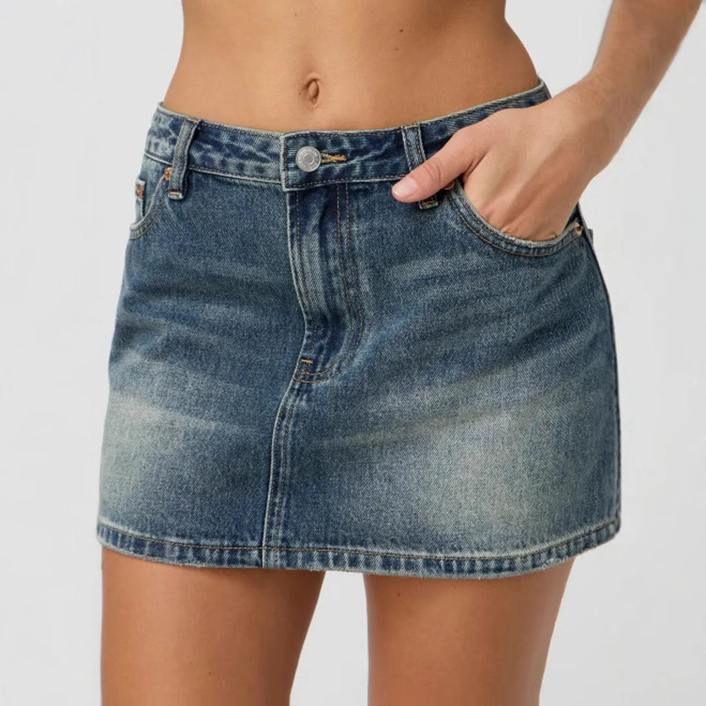 Vintage Denim Mini Skirts for Women Summer Fashion High Waist Straigth Short Faldas Casual Streetwear Classic Jean Skirt