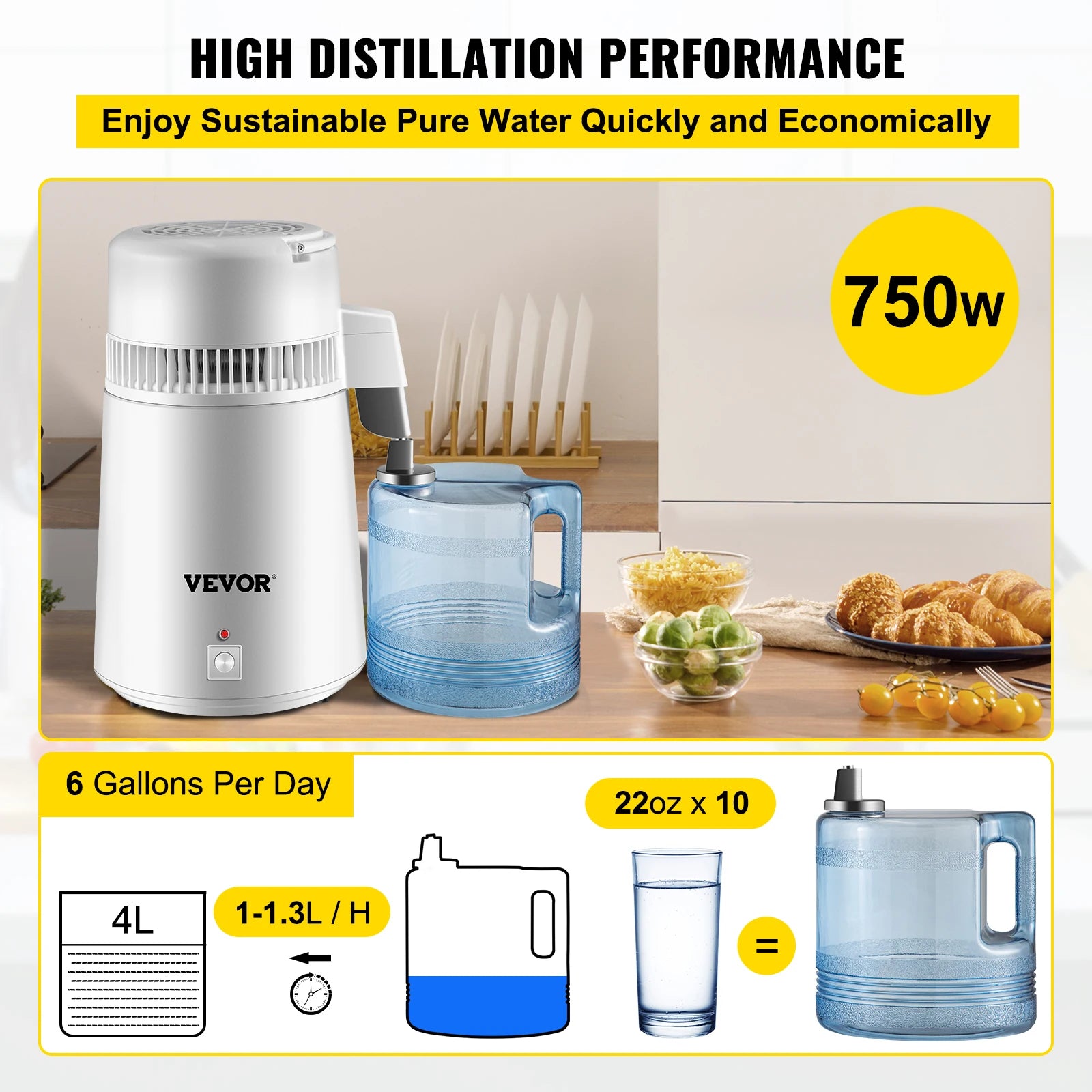 SucceBuy 4L Water Distiller Purifier Filter Dispenser Heating Drinking Bottle Softener 304 Stainless Home Appliance for Office