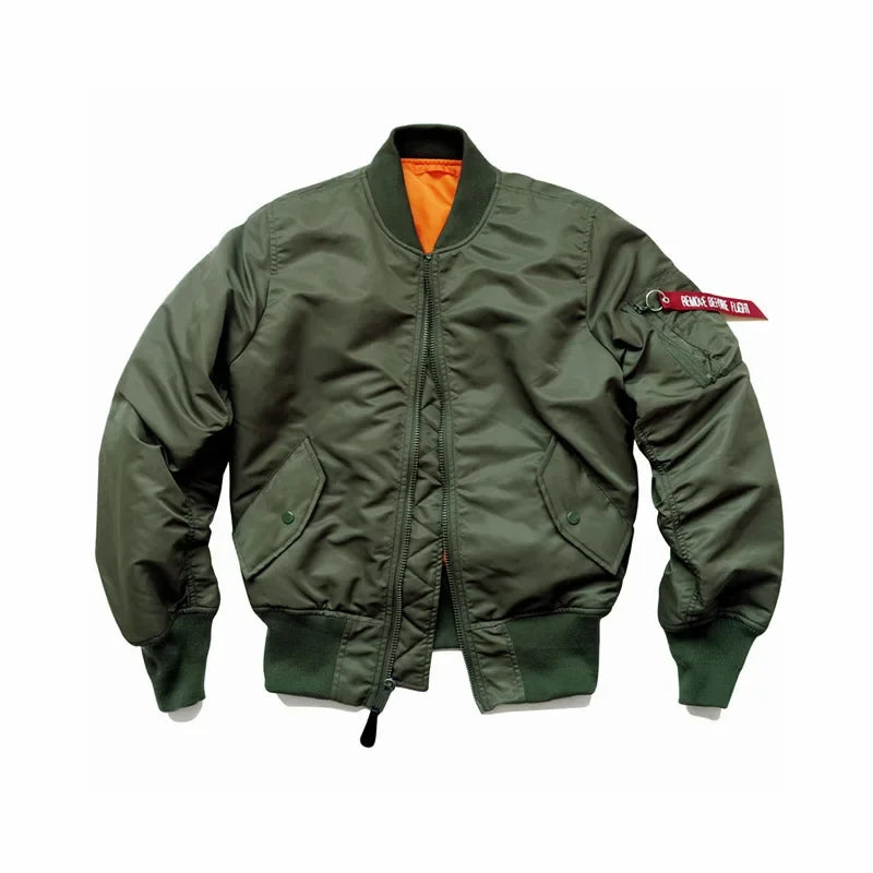 American Style Thickened Baseball Uniform Autumn Winter Army Green MA-1 Bomber Jacket Plus Size Stand Collar Work Jacket For Men