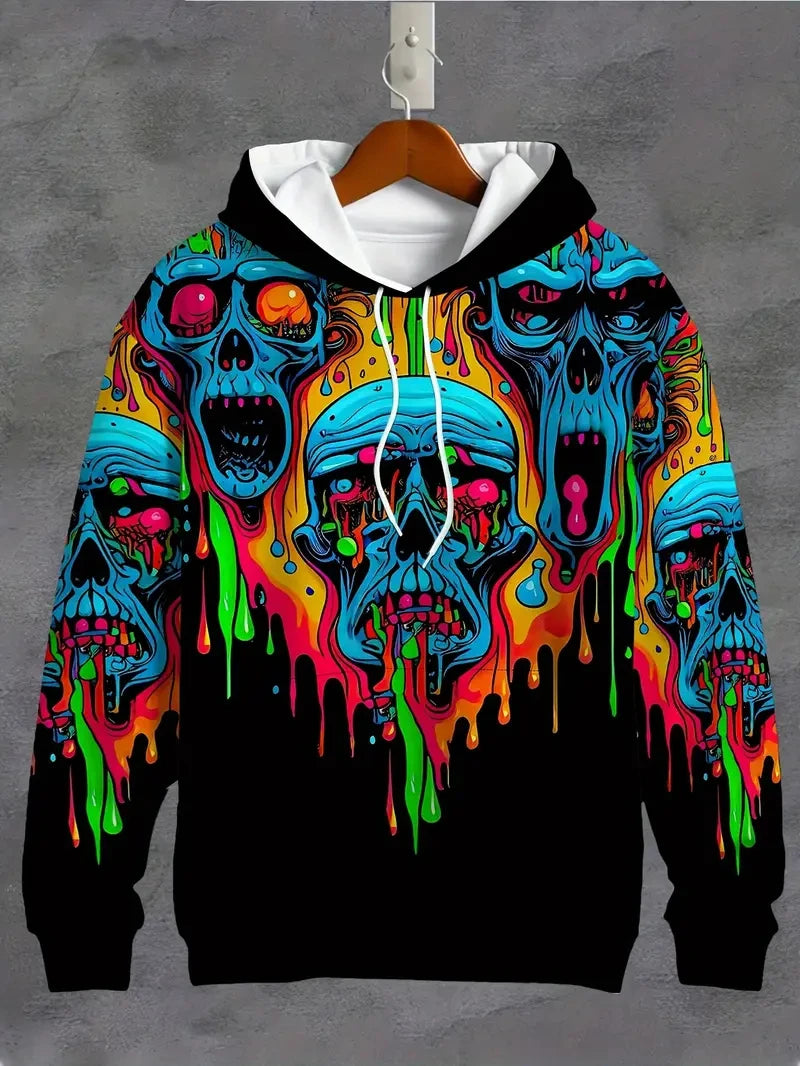 Vintage Cool 3D Print Skull Graphics Hoodie Drawstring Comfortable Super Dalian Long Hoodie Sweatshirt Spring And Autumn Clothes