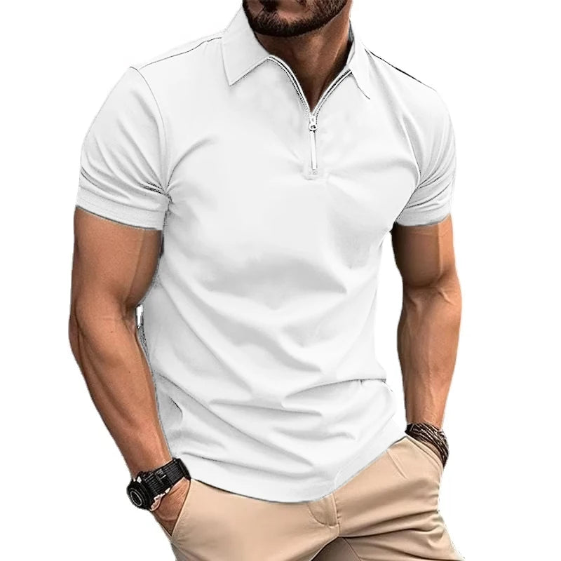 Summer Mens Polo Shirts Quarter Zip Shirts Casual Classic Lightweight Short Sleeve Collared Shirt Breathable Streetwear