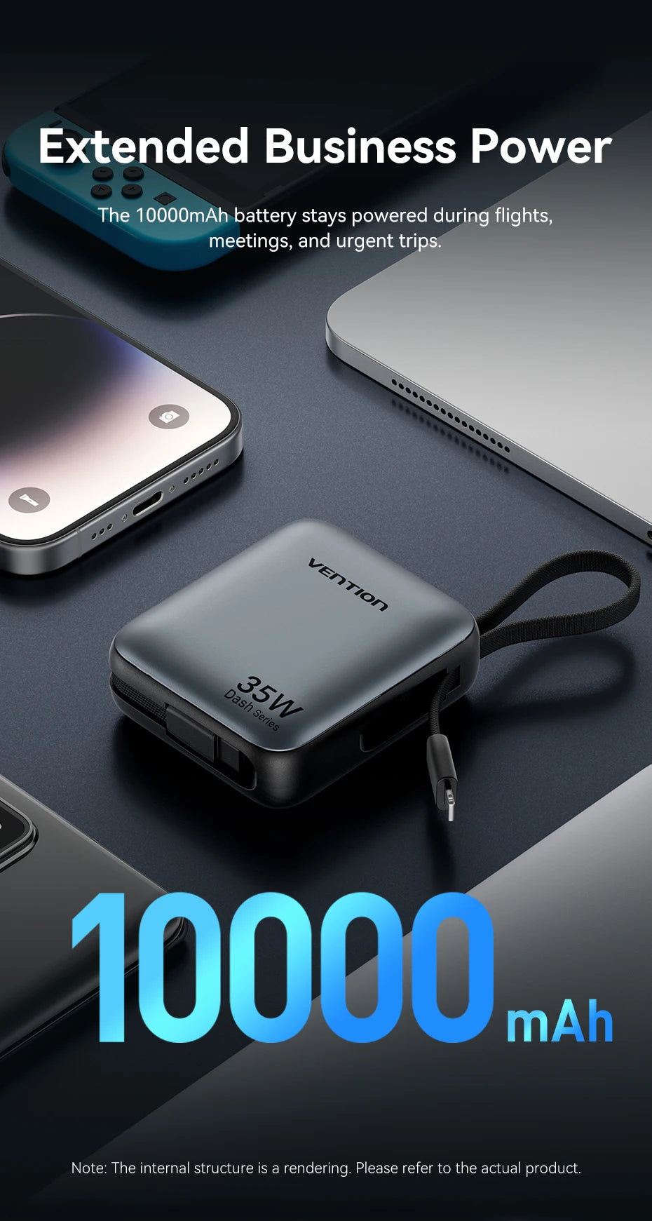 Vention 10000mAh Power Bank Fast Charging PD 35W Portable Mini PowerBank for iPhone 17 16 15 Xiaomi External Battery Charger