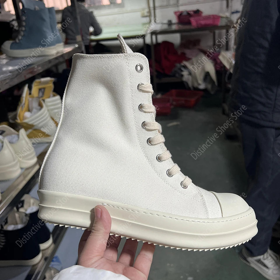 Brand Men Shoes Ro Casual Canvas Shoes High Top Women Sneakers Quality Black Ankle Boot Designer Zipper Luxury Laces Flat Shoes