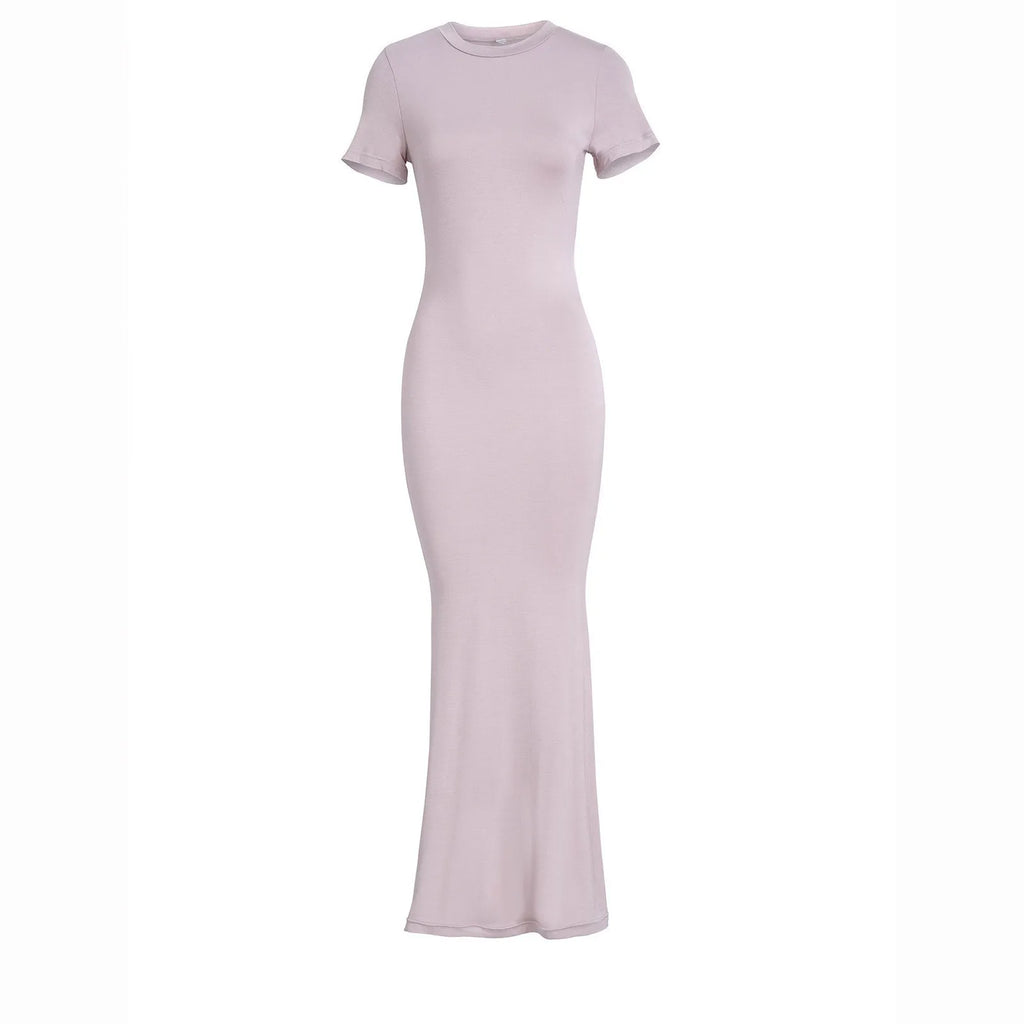 Sexy Skinny Women's Bodycon Party Dress Fashion O-neck Short Sleeve Solid Color Wraped Hip Package Long Dress Female Sexy Dress