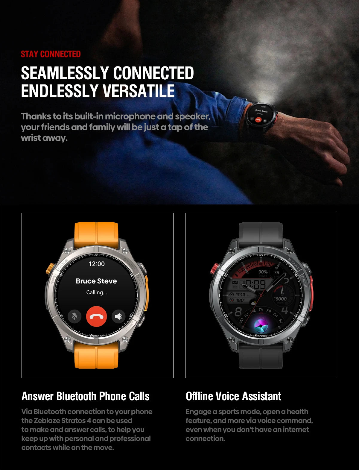 NEW Zeblaze Stratos 4 GPS Smart Watch 1.43 AMOLED Display Built-in Compass Barometric Altimeter Flashlight Voice Call Smartwatch