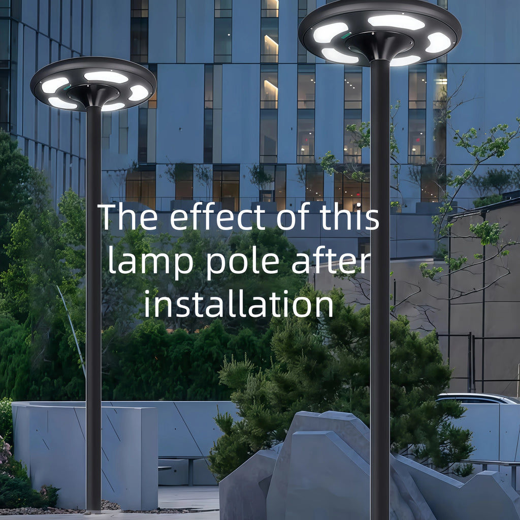 2.8m Black Solar Lamp Pole Set – Outdoor Split Design, Metal Iron Base