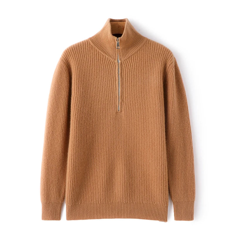 Men's Sweater Autumn And Winter New Pullover With Half-Height Zipper Neck To Keep Warm And Thick Cashmere Sweater Underlay Trend