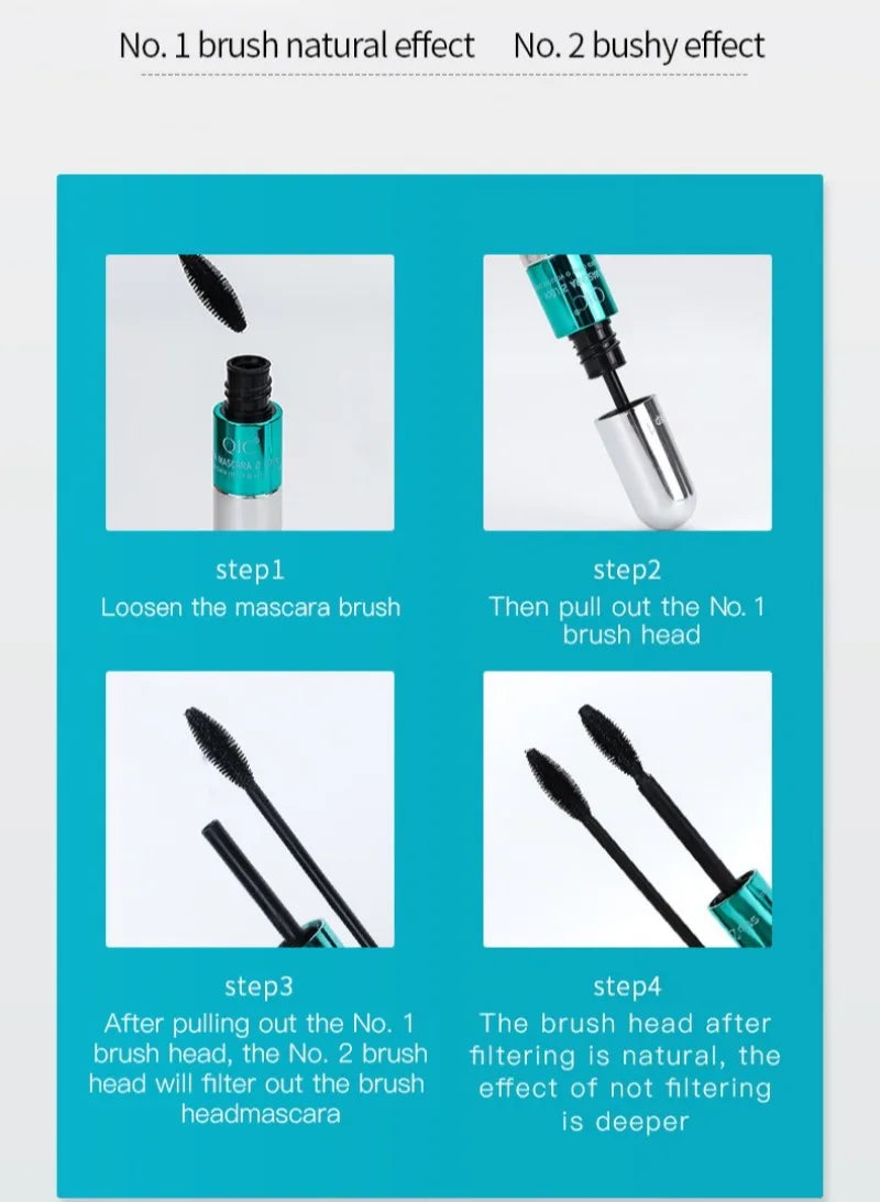 2 in 1 Dual Effect Black Waterproof Mascara 4D Lash Lengthening Thickening Curling Eye Lasting Fast Dry Mascara Makeup Cosmetics