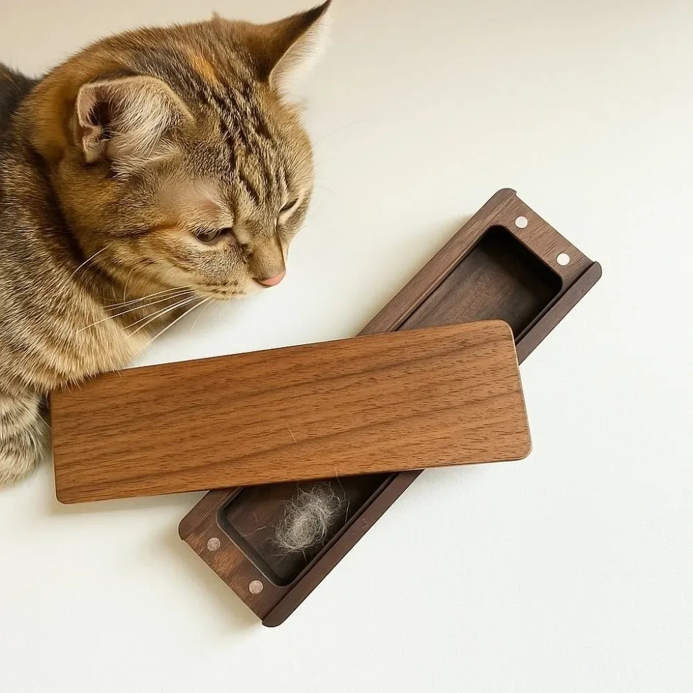 Magnetic Closure Walnut Wood Cat Whisker Box Elegant Design Solid Wood Pet Hair Storage Box Wooden Material Good Fortune