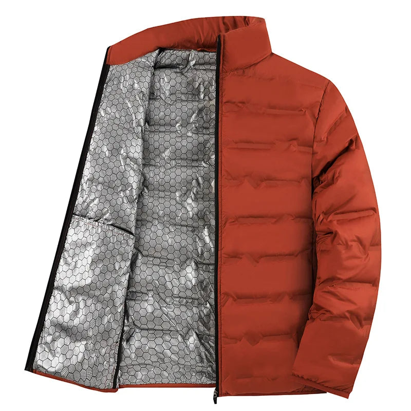 2025 Graphene Self-heating Down Jacket Men Solid Windproof Pleated Down Jackets Stand Collar Classical Warm Winter Jackets Male