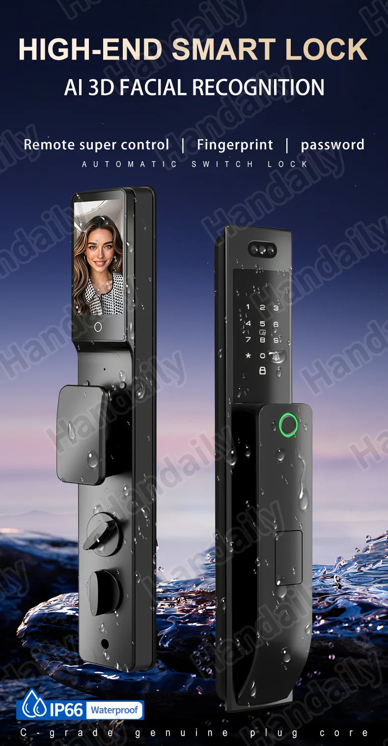 HanDaily Waterproof Smart Door Locks with Camera Video Intercom Palm Face Recognition Smart Lock Tuya Wifi App Remote Control
