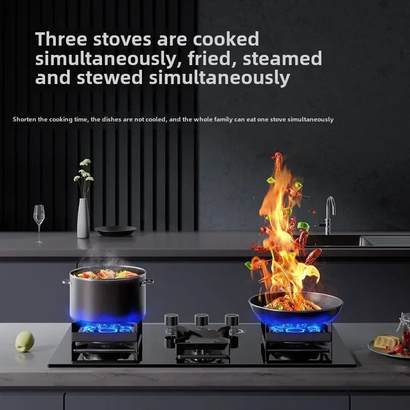 Embedded Three-Burner Gas Stove Dual Fuel Natural Gas LPG Household