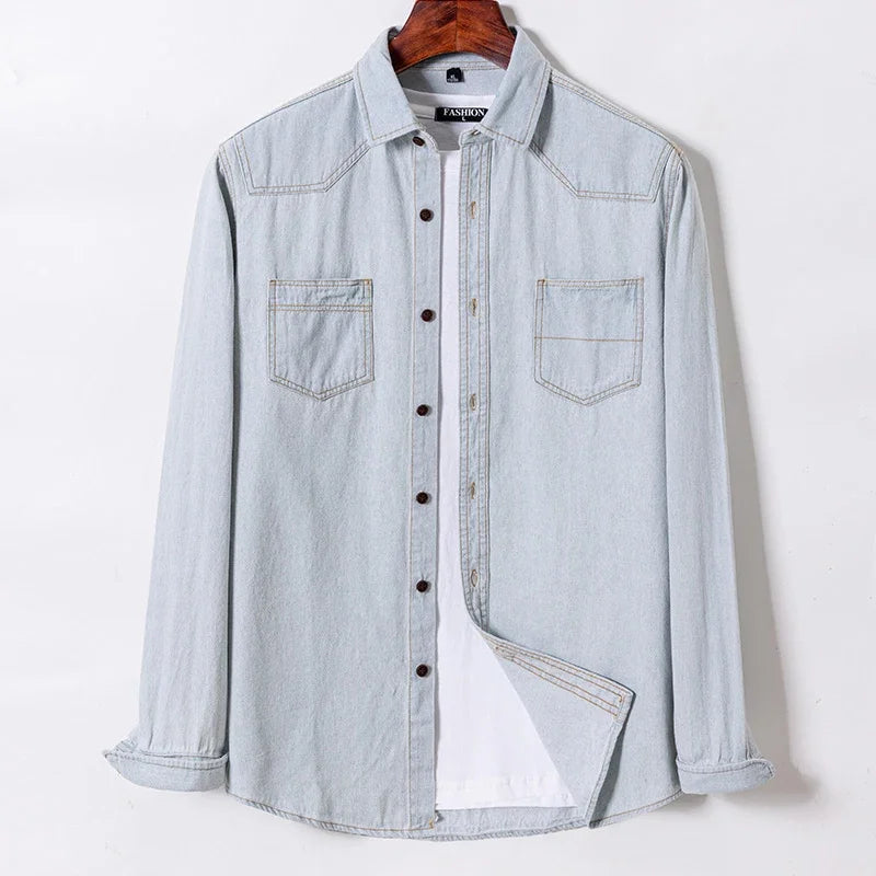 2025 Denim Pure Cotton  Long-Sleeve With Pocket Design Shirt Classic  Fashion Embroider Comfortable Clothes