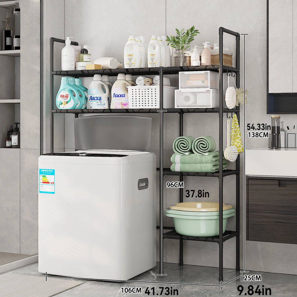 Black/White Iron + Non-Woven Fabric Heavy-Duty 3-Layer Laundry Storage Rack Vertical Multi-Layer Storage Washing Machine Dryer Can Be Placed in Bathroom Laundry Room Storage Space-Saving