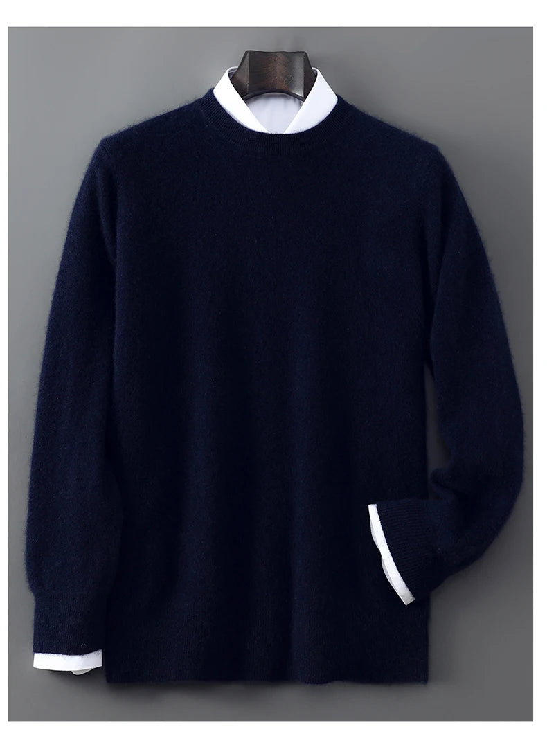 New Autumn And Winter Pure Wool Sweater Men's Round Neck Loose Thick Pullover Sweater Solid Color Cashmere Knitted Base Sweaters