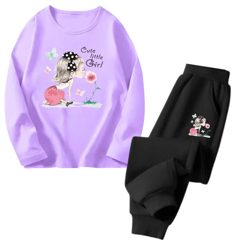 Spring Autumn Toddler Girls Fashion Set Kawaii Print Long Sleeve T-Shirt And Pants Two-Piece Casual Clothing Outfit for Girls