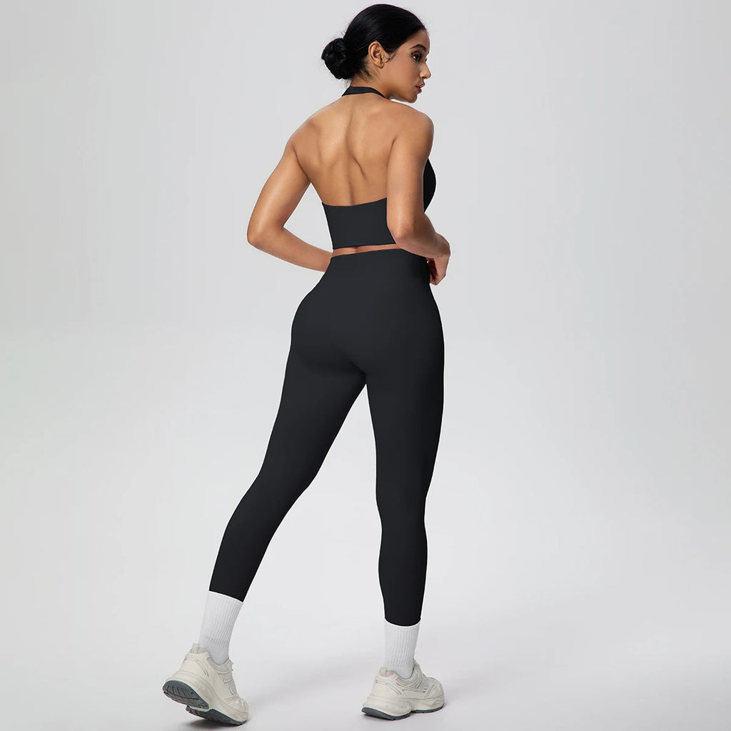 2PCS/set Yoga Set for Woman's Sexy Backless Halter Bra Sports Top Quick Drying Legging Summer Gym Fitness Pants Yoga Set