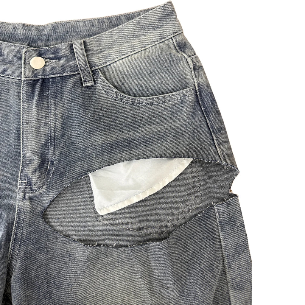 FAGADOER Y2k Sexy Hollow Out Denim Pants Women Solid Color Hole Patchwork High Waist Jeans Female Streetwear Bottoms 2025 New