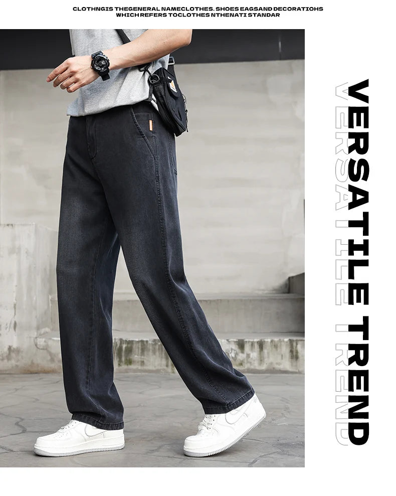 Thin Light Men's Summer Jeans Straight Fit Lyocell Denim Pants Male Elastic Elegant Casual New Style Stretch Relaxed Fit Telaxed