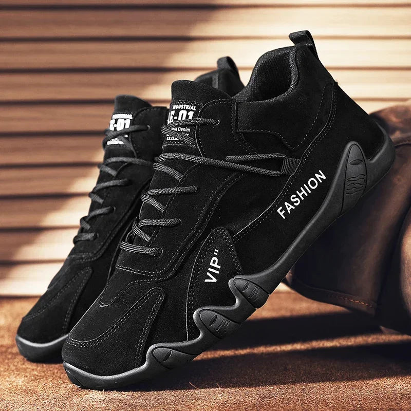 Waterproof Sneakers Lace Up Leather Casual Sneakers for Men Casual Motorcycle Shoes Waterproof Leather Ankle Boots for Men