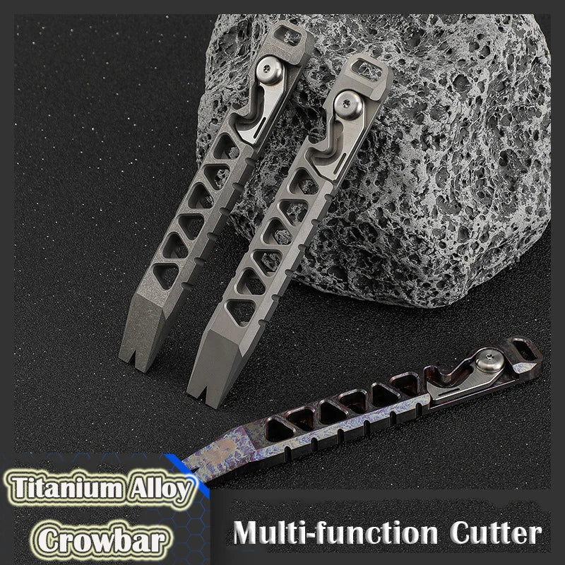 EDC Titanium Alloy Crowbar Portable Bottle Opener Safety Belt Cutter Outdoor Camping Gear Multifunction Tools