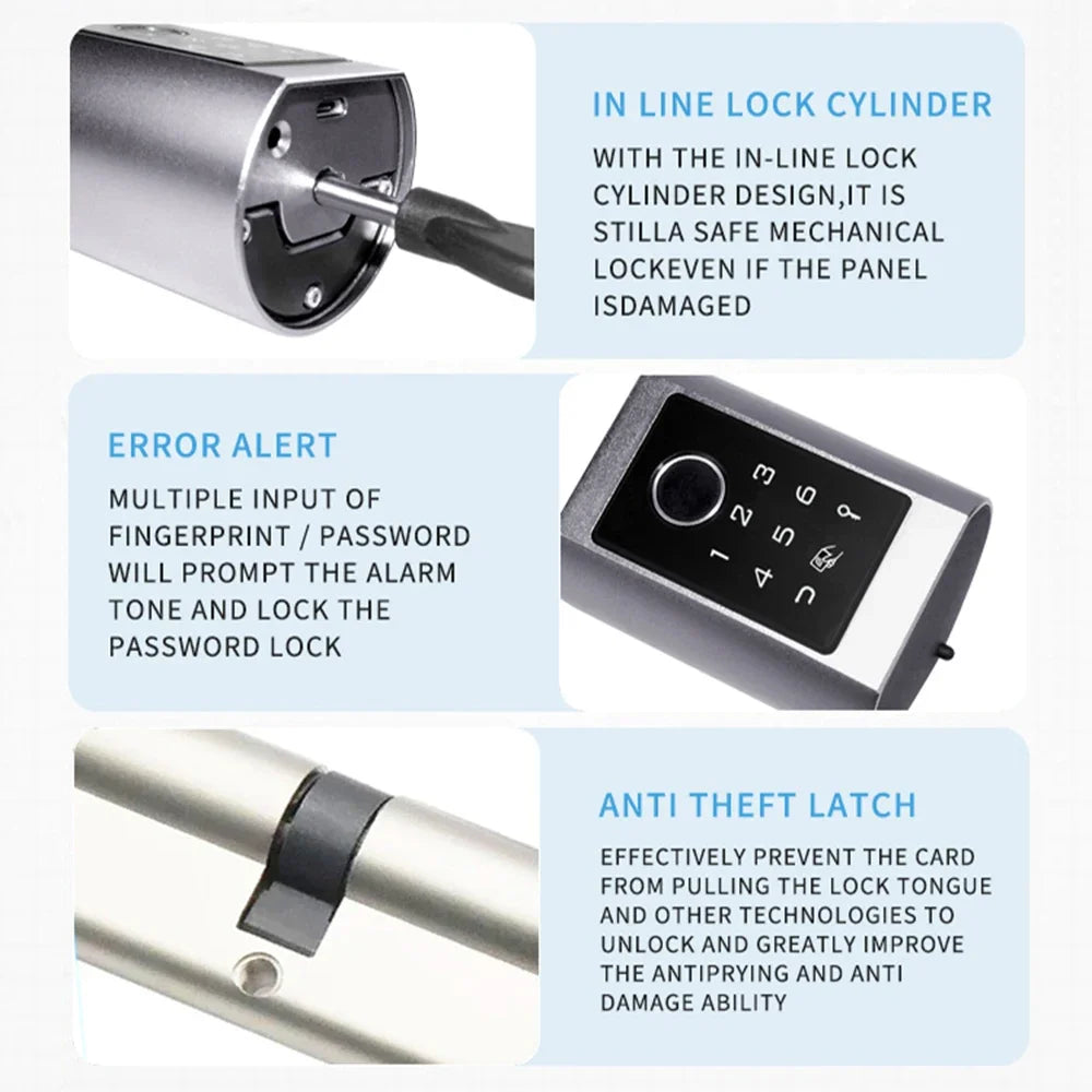 Easy Replacement Cylinder Smart Lock APP TTlock Bluetooth Fingerprint Password NFC Unlock Auto Lock/ Unlock Security Protection