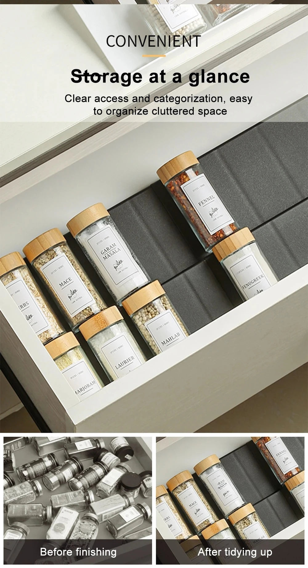 4 Layers Kitchen Spice Drawer Organizer Adjustable Spice Rack for Spice Jars Seasoning Bottles Cabinet Pantry Kitchen Organizer
