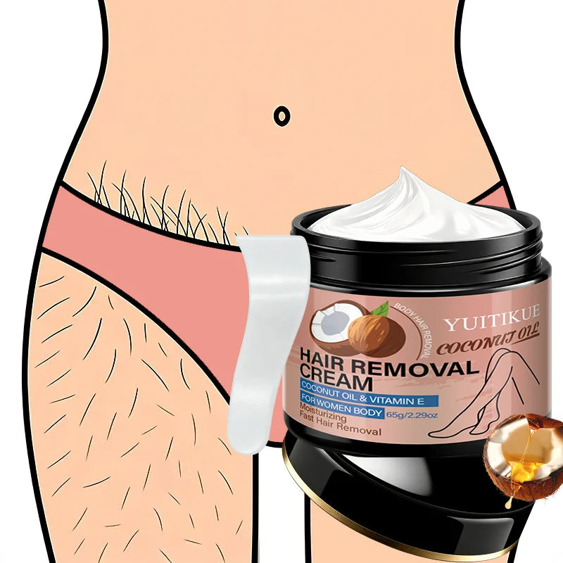 YUITIKUE Coconut Oil VE Hair Removal Cream, Moisturizing Fast Depilatory Cream for Women Legs Arms Body 65g