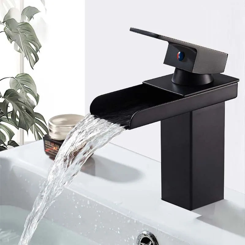 Basin Faucet Brushed Chrome Waterfall Faucet Stainless Steel Bathroom Black Washbasin Faucet Hot and Cold Mixer Tap Table Faucet