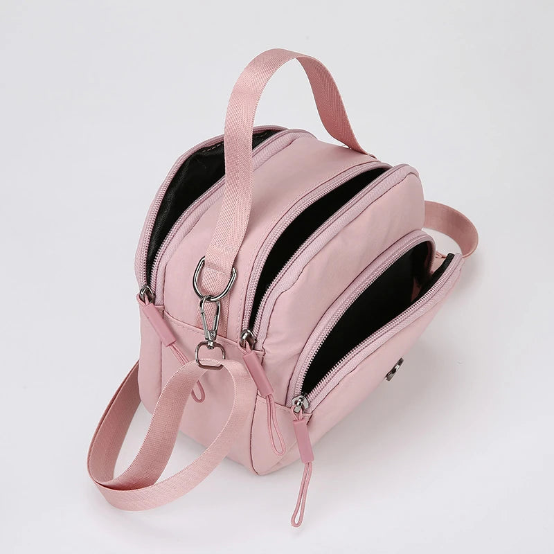 Women Nylon Handheld Bag Small Crossbody Shoulder Purse Lightweight Multi Functional Tote Casual Daily Travel Solid Color Black