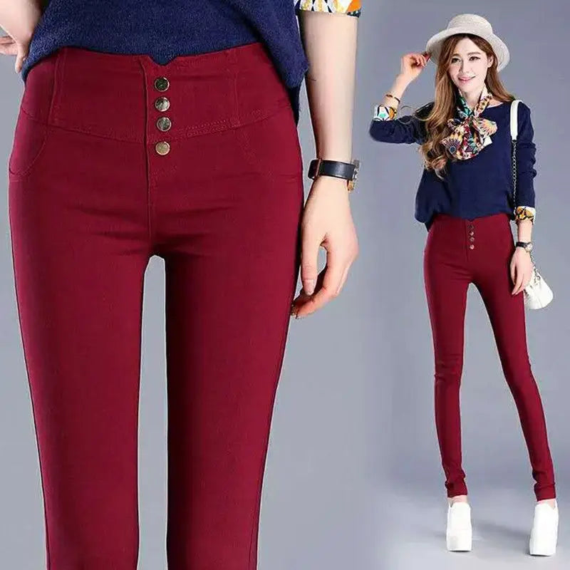 Streetwear Fashion Women Skinny Pencil Pants Spring Autumn New Elastic High Waist Korean Clothing Solid Thin Casual Trousers 5XL