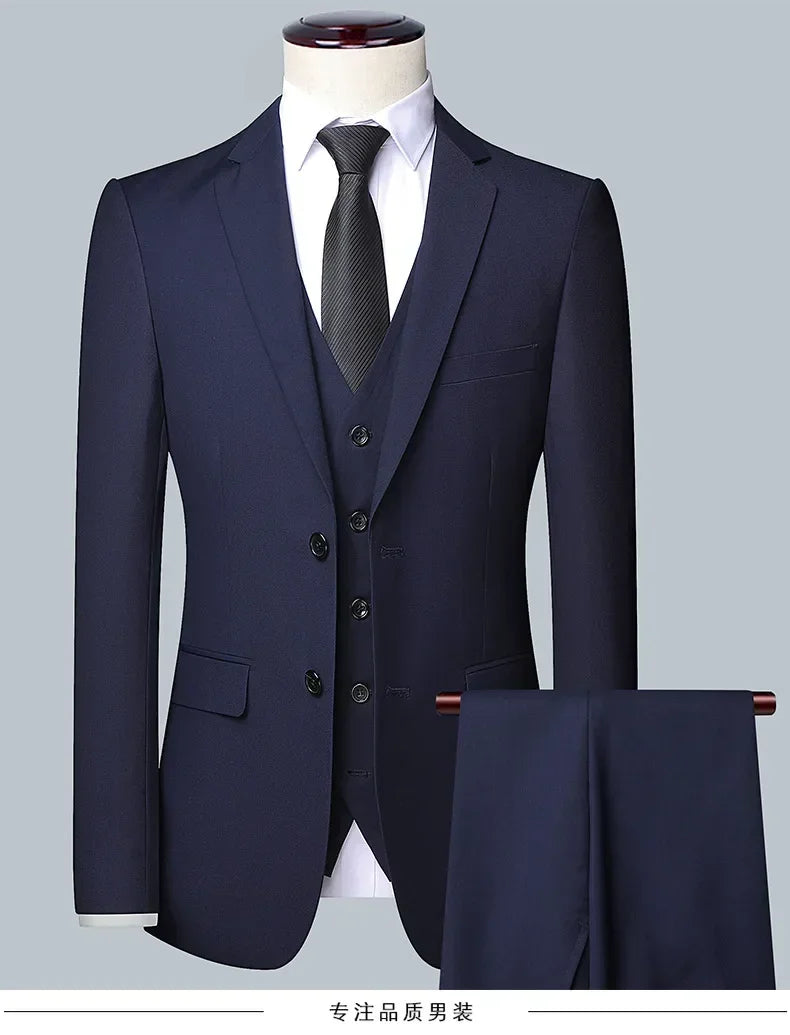 Suit Fashionable Formal Outdoor Gentleman Solid-color Men's Business Wedding Hosting Banquets Casual British Style Fitted Gentle