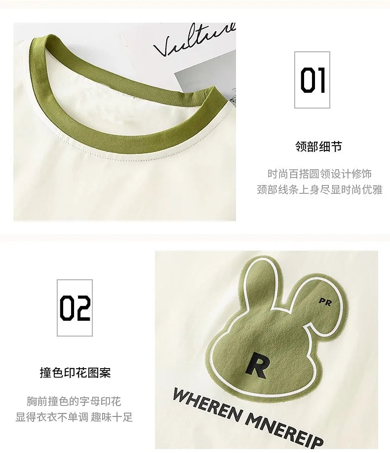 5 6 8 10 12 14 Years Summer Girls Clothing Sets Cute Rabbit Tops + Pants 2Pcs Outfits Kids Tracksuit Teenagers New Kids Clothes