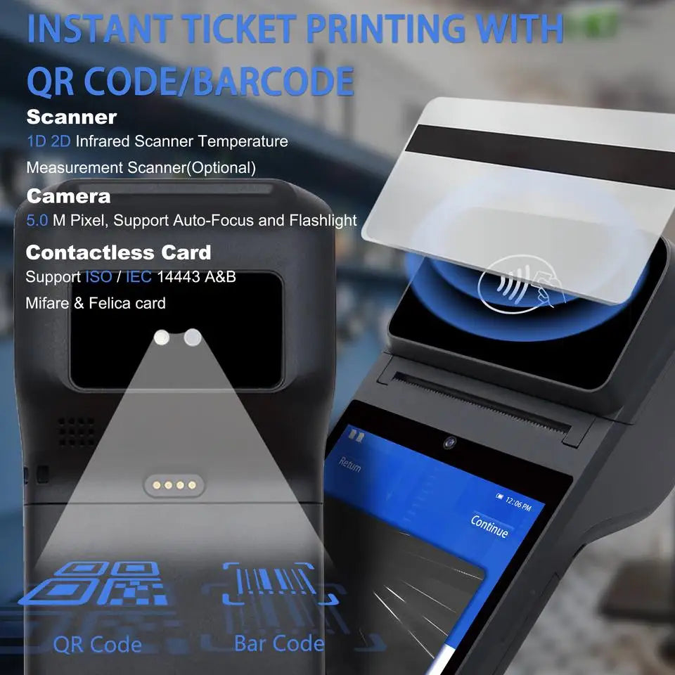 Z92 Handheld Smart Android 12 POS Terminal 5.5 "Touchscreen Cash Register with NFC Reader Scanner 58mm Thermal Receipt Printer