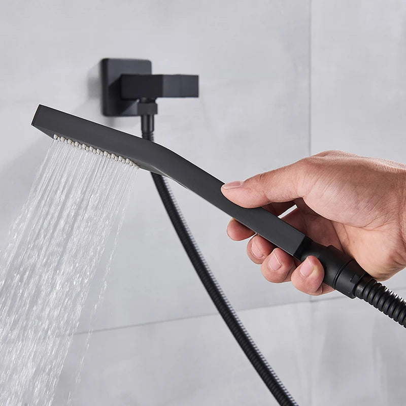 Digital Display Thermostatic Rain Shower System Set 14 X 20 Inch Waterfall Rainfall LED Ceiling Shower Head with HandShower