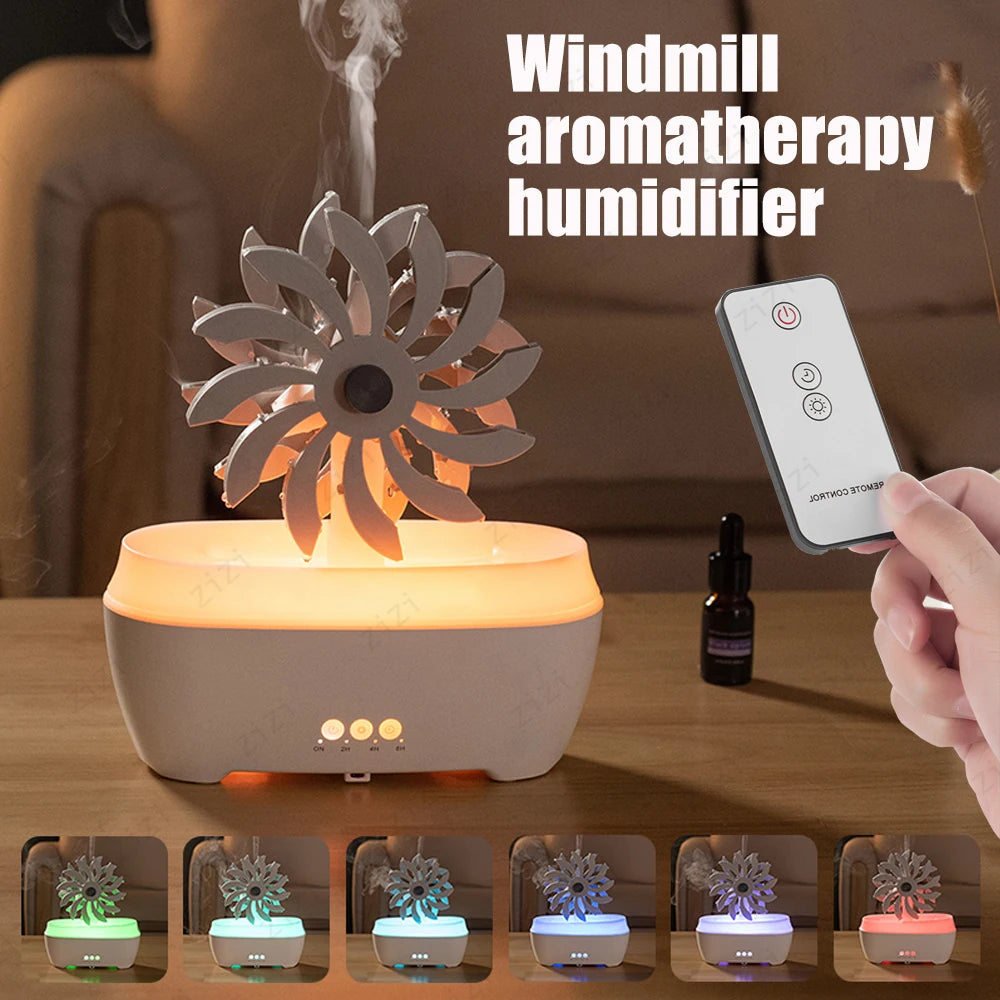 Creative Raindrop Windmill Essential Oil Diffuser Colorful Atmosphere Light Remote Control Humidification Aromatherapy Machine