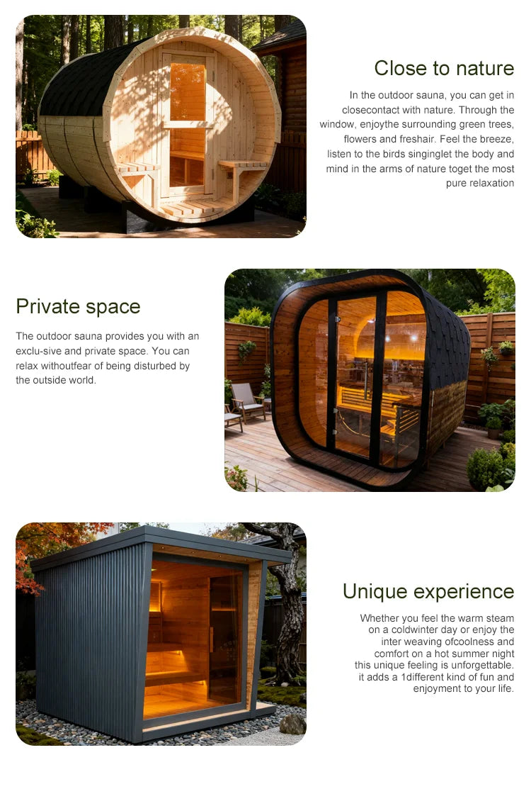 New Luxury High End Black Square Outdoor Sauna Backyard Wellness Sauna Cabin with 6000W Heater Customized