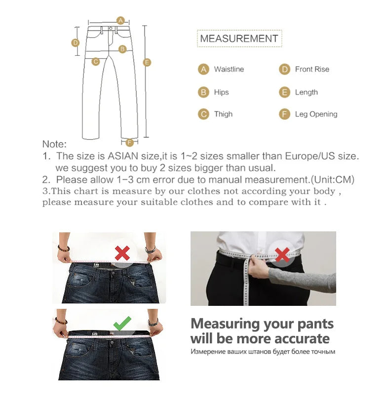 OUSSYU Brand Classic Retro Blue Men's Jeans Denim Pants Work Streetwear Straight Stretch Business Autumn Winter Cotton Trousers