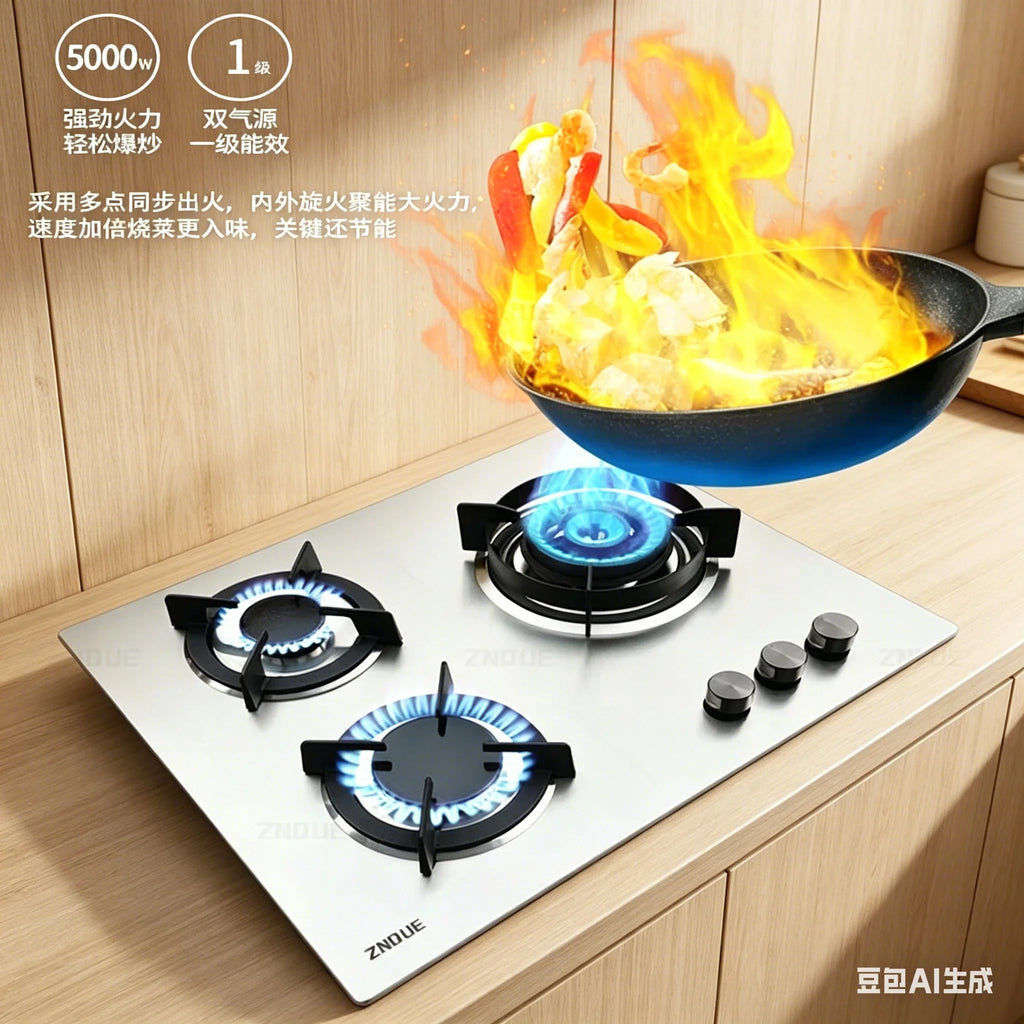 3-Burner Stainless Steel Gas Hob European Style Built-in Natural Gas Kitchen Stove