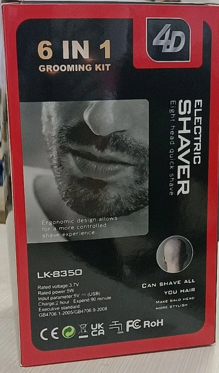 6-In-1 Electric Head Shaver for Bald Men 7 Blades Floating Razor Hair Trimmer USB Recharge LED Display Beard Shavers Waterproof