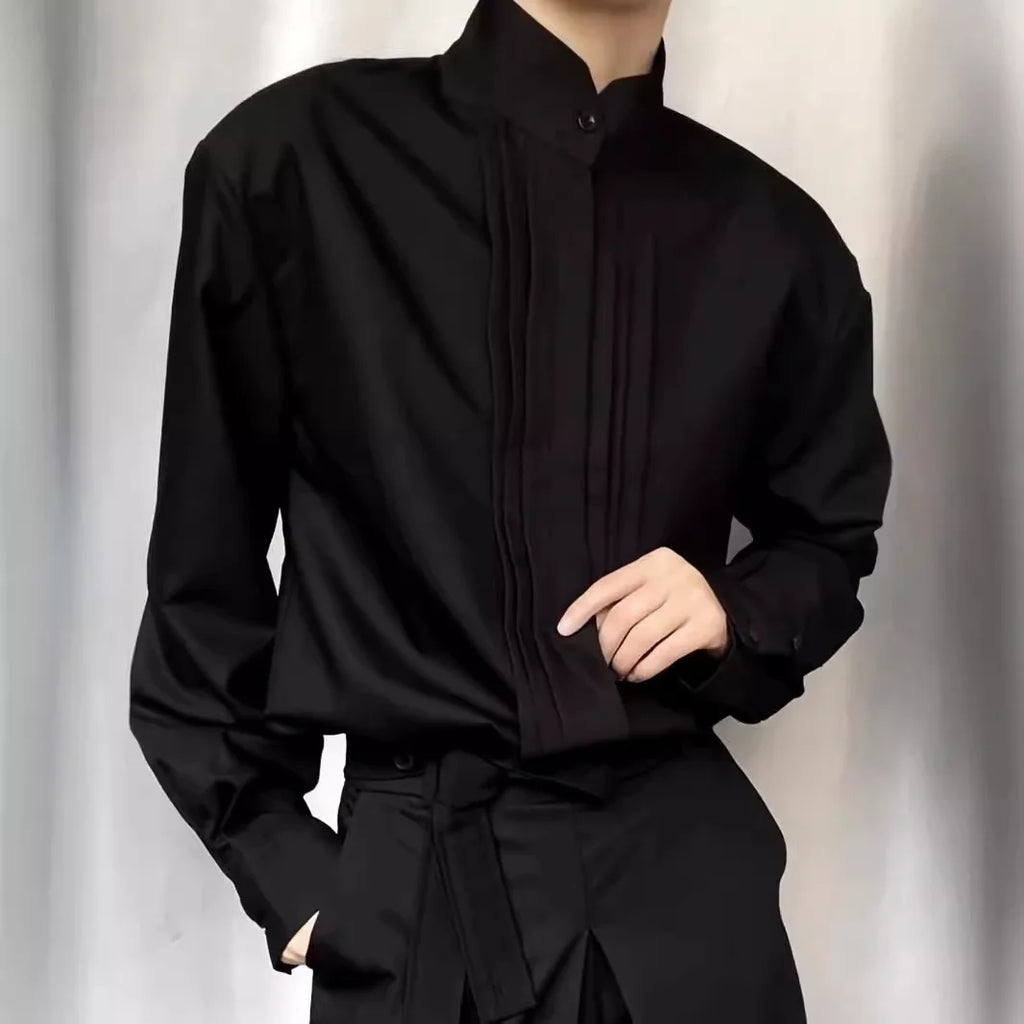 Man Casual Shirts 2025 Autumn High Quality Wrinkle Blazer Men's Clean Fit Shoulder Pad Shirt Jacket For Street Style Layering