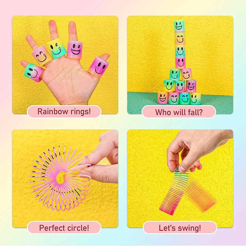Multi-Size Rainbow Magic Spring Ring Toys Children's Birthday Party Gifts Guest Giveaways Small Gifts Pinata Flexible Fun Toys