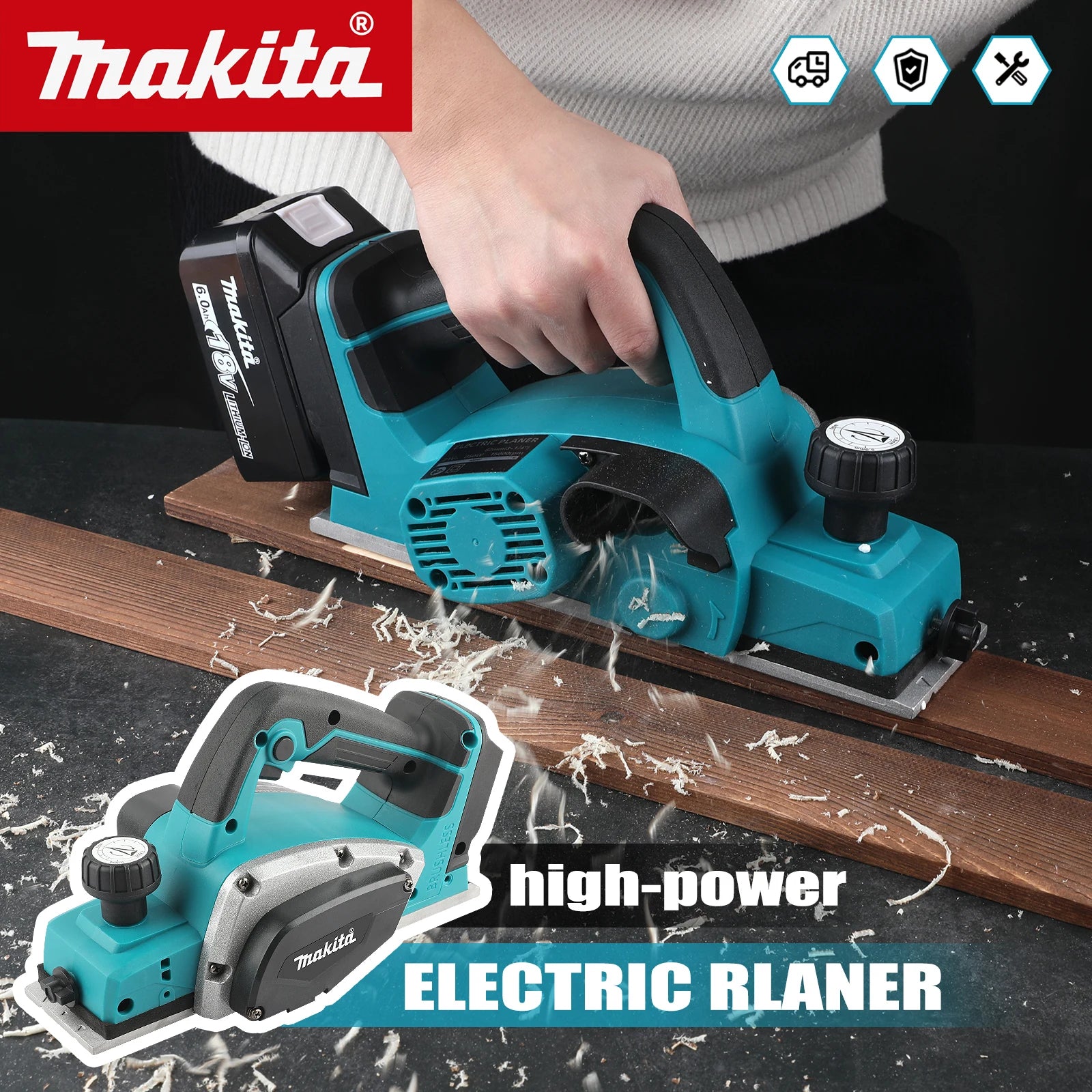Makita Electric Planer:82mm Planing Width,15000rpm,650W Power,2.5mm Cutting Depth,Ergonomic Grip forDIY Woodworking&Board Making