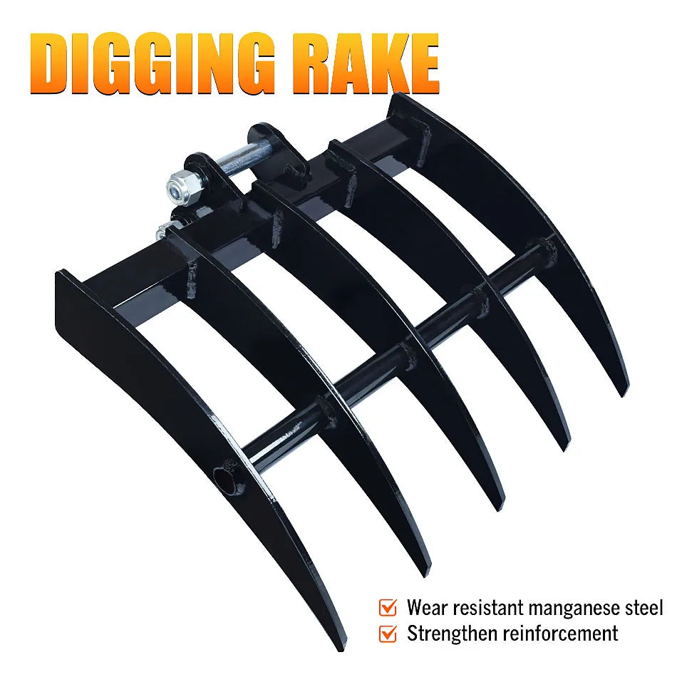 Mini Excavator Rake Small Digger Rake Attachments Removes Debris Loose Soil Surface Rake Accessory For 0.8-2ton Excavator