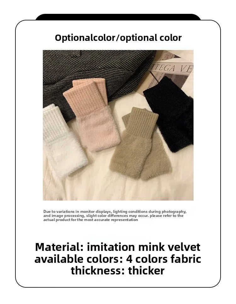 New Ins Style Half Finger Plush Gloves High Value Princess Warm Winter Touchscreen Gloves for Students in Class