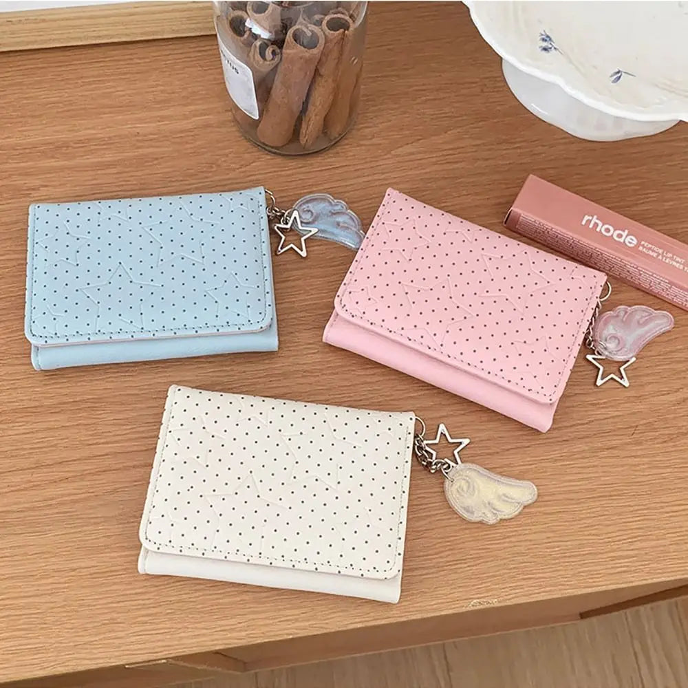 Fashion Y2K Tri-fold Wallet Wing Pendant Star Dot Coin Purse Zipper Clouse Multicolor Women's Wallet for Students