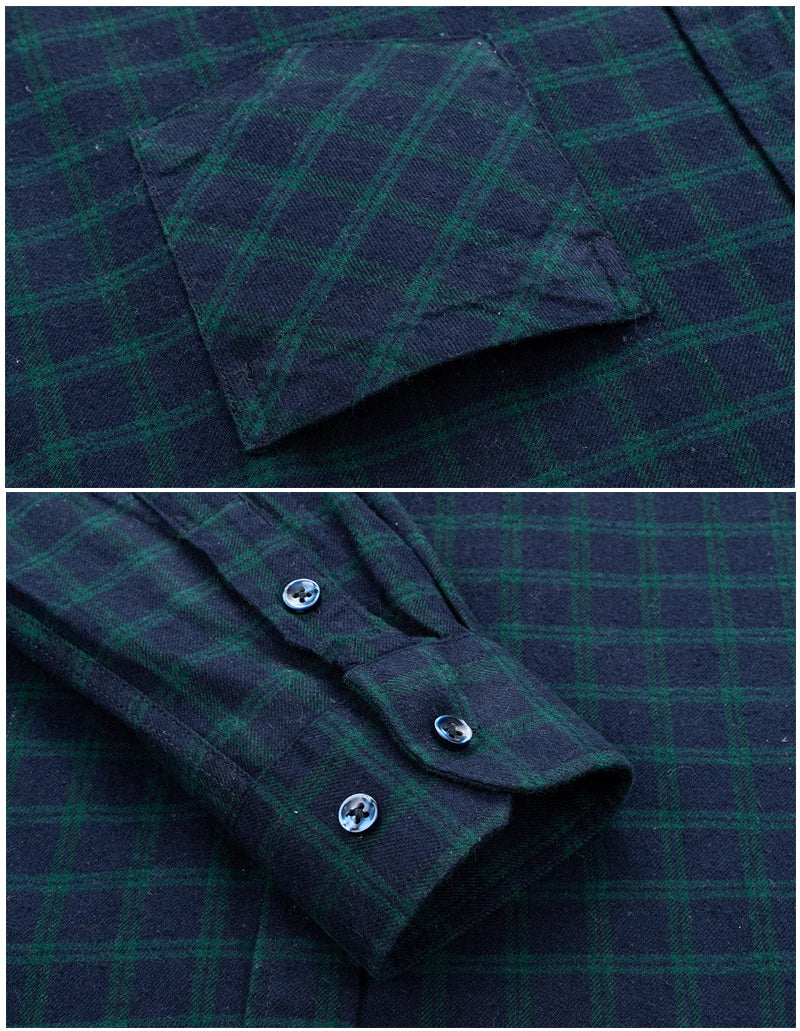 Men's Winter Chic Long Sleeve Shirt Cotton Flannel Plaid Button-Up Comfortable Warm Top for Business Casual Dress Shirts New