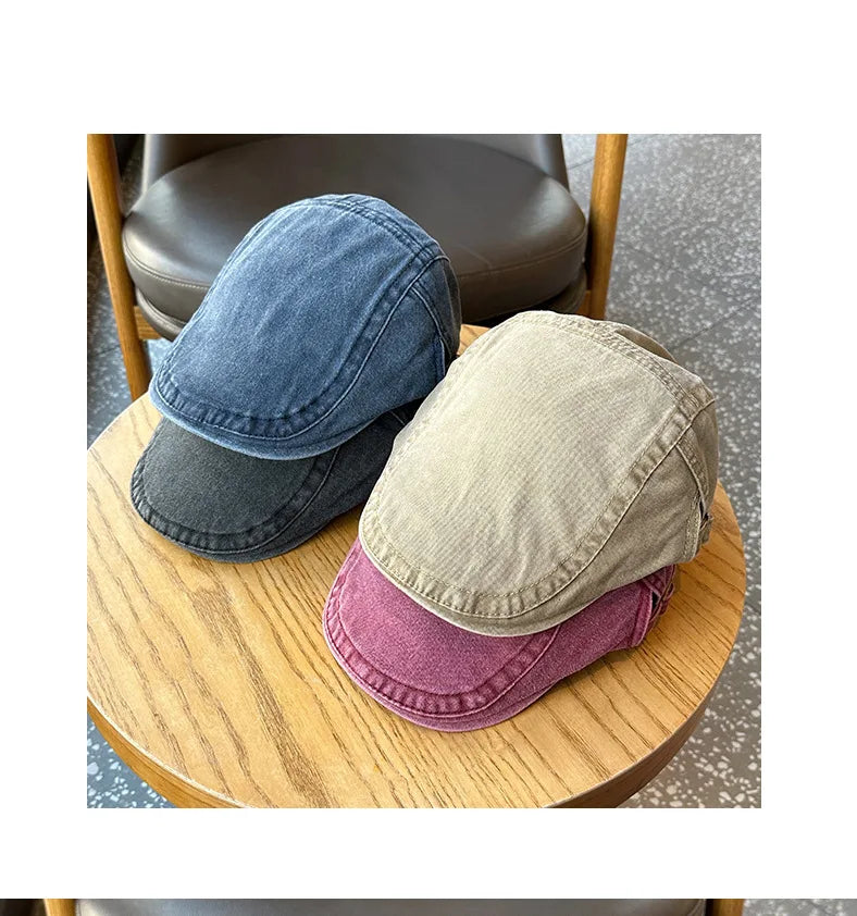 Spring Summer Watered Denim American Casual Retro Beret  Washed Old Street Forward Hat British Painter Newsboy Cap Visor